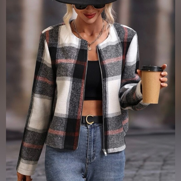 SHEIN Plaid print zip up jacket size Medium New without tags. - Picture 7 of 9